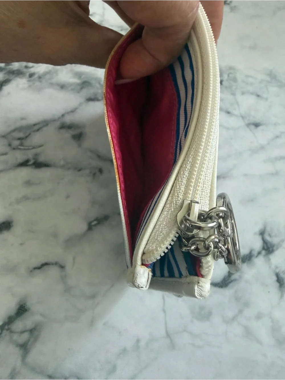 Coach POPPY RARE Blue & White Striped Card Holder WITH SEQUINS